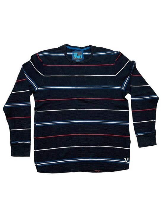 Vurt Other - VURT Knit Sweater Mens Size XL Black Striped Long Sleeve Pullover Crew Neck